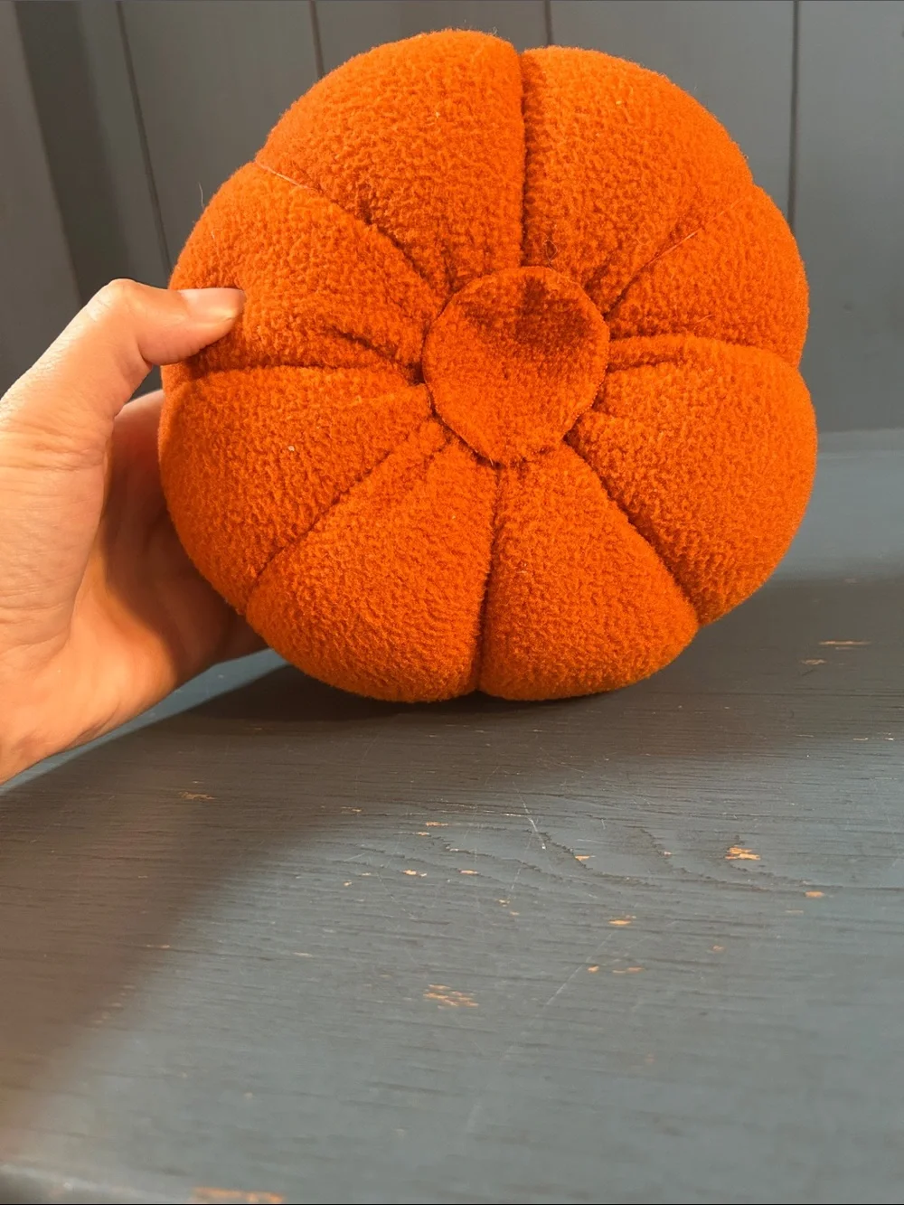 Plush Felt Orange Pumpkin Fall Decor with Green Leaf & Wood Stem | Halloween